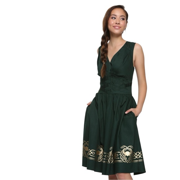 Her Universe Exclusive Marvel Loki Dress Green Gold Superhero Cosplay Pockets L - Picture 2 of 14